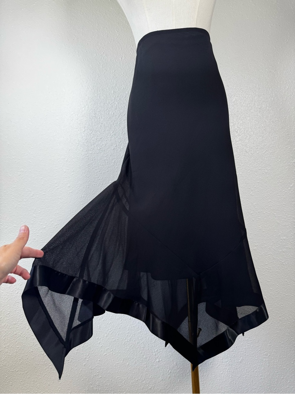 Bay Studio Vintage Y2K Black Handkerchief Hem Skirt Satin Trim Whimsigoth Large